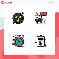 Set of 4 Modern UI Icons Symbols Signs for nuclear clock advertising megaphone clipboard Editable Vector Design Elements