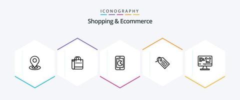 compras y comercio electrónico 25 línea icono paquete incluso pantalla . venta. comprar . etiqueta . comercio electrónico vector