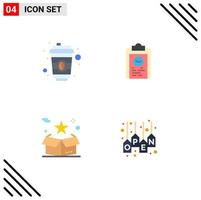 Pack of 4 Modern Flat Icons Signs and Symbols for Web Print Media such as coffee surprize clipboard progress package Editable Vector Design Elements