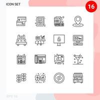 Pack of 16 creative Outlines of bus location interaction gps keyboard Editable Vector Design Elements