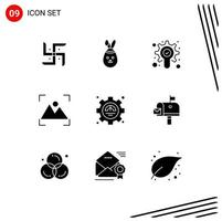 9 Universal Solid Glyphs Set for Web and Mobile Applications productivity excellency gear efficiency photo Editable Vector Design Elements