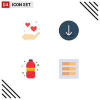 4 Flat Icon concept for Websites Mobile and Apps heart drink sauna bottle grid Editable Vector Design Elements