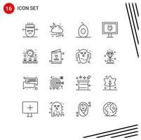 Set of 16 Modern UI Icons Symbols Signs for workers meeting time avocado meeting internet Editable Vector Design Elements