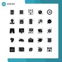 25 Universal Solid Glyphs Set for Web and Mobile Applications forward pointer checklist direction exams Editable Vector Design Elements