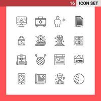 Modern Set of 16 Outlines and symbols such as lock invoice body file bill Editable Vector Design Elements