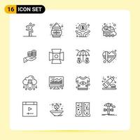 16 User Interface Outline Pack of modern Signs and Symbols of savings space car powder space independence Editable Vector Design Elements