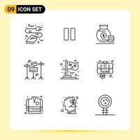 Set of 9 Modern UI Icons Symbols Signs for halloween music vedio equipment american Editable Vector Design Elements