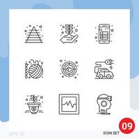 Mobile Interface Outline Set of 9 Pictograms of knit crochet app crafts reading Editable Vector Design Elements