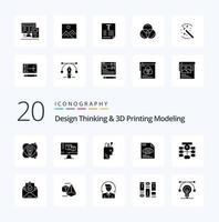 20 Design Thinking And D Printing Modeling Solid Glyph icon Pack like flow computing education  eye  file vector