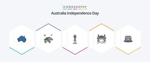 Australia independencia día 25 línea de relleno icono paquete incluso conjuntos de ciudades. Australia. aves. televisión torre. Sydney vector