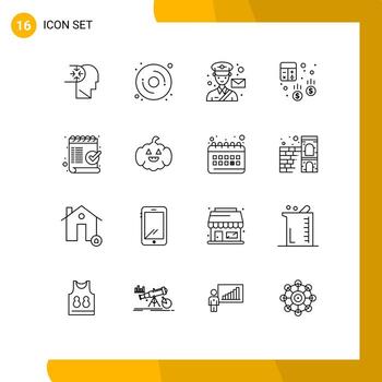 User Interface Pack of 16 Basic Outlines of check calculator mail business account Editable Vector Design Elements