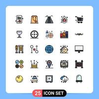 User Interface Pack of 25 Basic Filled line Flat Colors of checkout droop purchase lotus usa Editable Vector Design Elements