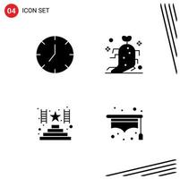 Pack of 4 Modern Solid Glyphs Signs and Symbols for Web Print Media such as clock success multimedia nature hat Editable Vector Design Elements