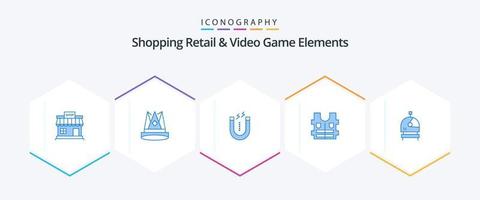 compras Al por menor y vídeo juego elementos 25 azul icono paquete incluso seguridad. chaqueta. primero. herramienta. atraer vector