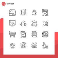 Mobile Interface Outline Set of 16 Pictograms of modify photographs altering image coffee website video Editable Vector Design Elements