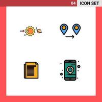 Mobile Interface Filledline Flat Color Set of 4 Pictograms of solar note solar system location paper Editable Vector Design Elements