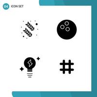 Set of 4 Modern UI Icons Symbols Signs for feather power quinn feather sport hash tag Editable Vector Design Elements