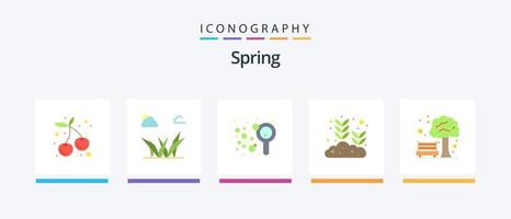 Spring Flat 5 Icon Pack Including tree. bench. bubbles. growing seed. leaf. Creative Icons Design vector