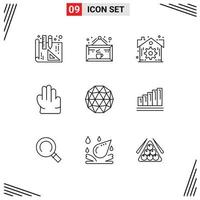 Universal Icon Symbols Group of 9 Modern Outlines of chart crypto currency real crypto qtum Editable Vector Design Elements