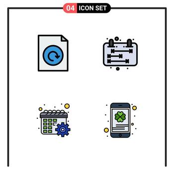 Pictogram Set of 4 Simple Filledline Flat Colors of document schedule business schedule cell phone Editable Vector Design Elements