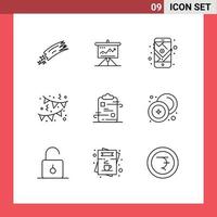 Set of 9 Modern UI Icons Symbols Signs for decoration route marketing navigation gps Editable Vector Design Elements