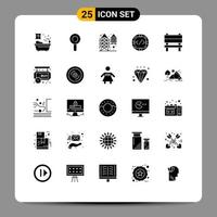 25 Universal Solid Glyphs Set for Web and Mobile Applications interior chair supply bench management Editable Vector Design Elements