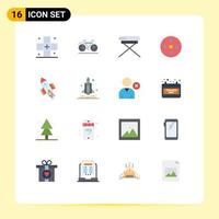 Pictogram Set of 16 Simple Flat Colors of space craft reel sport footage seat Editable Pack of Creative Vector Design Elements