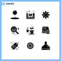 Group of 9 Modern Solid Glyphs Set for audit hobbies gear gardening business Editable Vector Design Elements