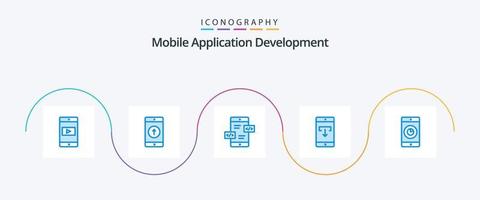 Mobile Application Development Blue 5 Icon Pack Including mobile application. download. sent. data. mobile vector