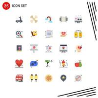 Mobile Interface Flat Color Set of 25 Pictograms of gadget music rain instrument accordion Editable Vector Design Elements