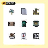 User Interface Pack of 9 Basic Filledline Flat Colors of app furniture data desk money Editable Vector Design Elements
