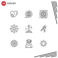 Mobile Interface Outline Set of 9 Pictograms of keys joystick branding control finance Editable Vector Design Elements