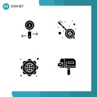 Group of 4 Solid Glyphs Signs and Symbols for info global network search veena box Editable Vector Design Elements