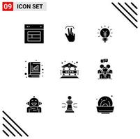 Pack of 9 creative Solid Glyphs of analytic light touch lamp electrical Editable Vector Design Elements