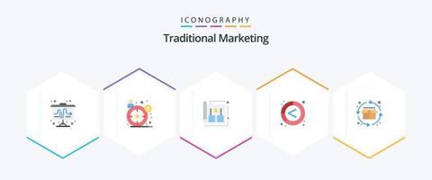 tradicional márketing 25 plano icono paquete incluso ciclo. dirigir. anuncio publicitario. datos. análisis vector