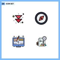 Set of 4 Modern UI Icons Symbols Signs for arrow screen compass computer file Editable Vector Design Elements