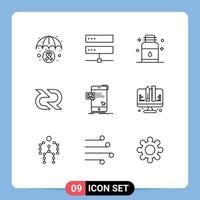 Set of 9 Commercial Outlines pack for cryptocurrency blockchain network decreed salon Editable Vector Design Elements