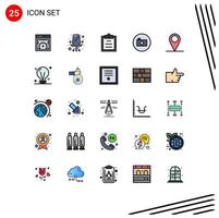 Filled line Flat Color Pack of 25 Universal Symbols of pin gps clipboard multimedia media Editable Vector Design Elements