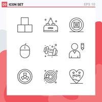 Outline Pack of 9 Universal Symbols of diet hardware boom box gadget computers Editable Vector Design Elements