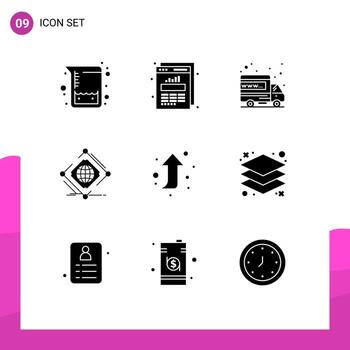9 Universal Solid Glyphs Set for Web and Mobile Applications forward web international net global Editable Vector Design Elements