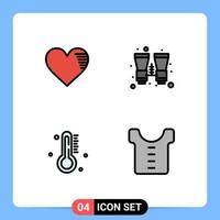 4 User Interface Filledline Flat Color Pack of modern Signs and Symbols of heart hot favorite binoculars weather Editable Vector Design Elements