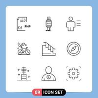 Pictogram Set of 9 Simple Outlines of friendly cycle apple human body Editable Vector Design Elements