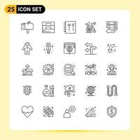 Universal Icon Symbols Group of 25 Modern Lines of cosmonaut control recipe share data Editable Vector Design Elements