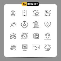 Mobile Interface Outline Set of 16 Pictograms of looked shelter duck house hand Editable Vector Design Elements