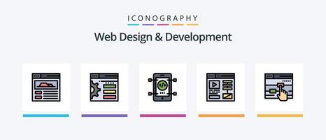 Web Design And Development Line Filled 5 Icon Pack Including web page . window . web. data. Creative Icons Design vector