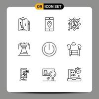 Universal Icon Symbols Group of 9 Modern Outlines of bastion tower location castle sharing Editable Vector Design Elements