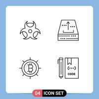 Set of 4 Modern UI Icons Symbols Signs for education money archive office coding Editable Vector Design Elements