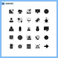 Pack of 25 Modern Solid Glyphs Signs and Symbols for Web Print Media such as discount video platform screen startup Editable Vector Design Elements