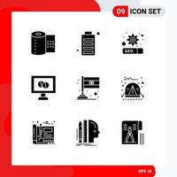 Group of 9 Modern Solid Glyphs Set for india country status tablet medical Editable Vector Design Elements