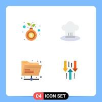 Pack of 4 creative Flat Icons of bag folder growth chef hat network Editable Vector Design Elements